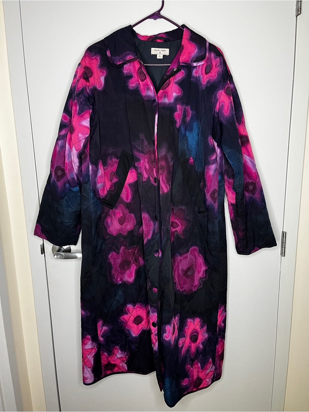 Rachel Comey x Target Smudge Floral Quilted Long Coat Pink Black M